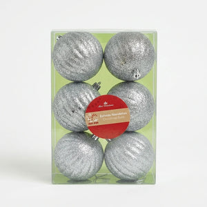 6 Pieces Decorative Silver Glitter Christmas Balls 8cm