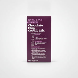 A high-resolution, centered product photo of Know and Love Gluten Free Chocolate Chip Cookie Mix on a clean white background with soft studio lighting and shadow.