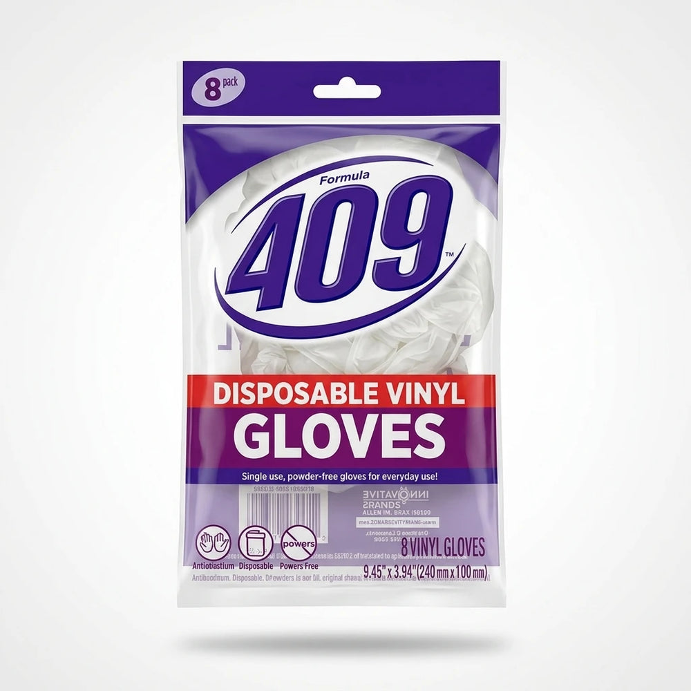 8-Pack Disposable White Vinyl Gloves