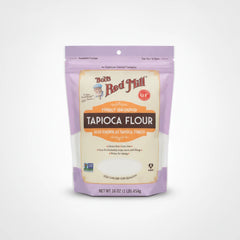 A polished retail product photo of Bob's Red Mill Tapioca Flour - Gluten-Free Baking 16oz, centered on a clean seamless white to very light gray studio background with soft diffused lighting and a realistic contact shadow.