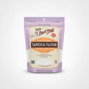 A polished retail product photo of Bob's Red Mill Tapioca Flour - Gluten-Free Baking 16oz, centered on a clean seamless white to very light gray studio background with soft diffused lighting and a realistic contact shadow.
