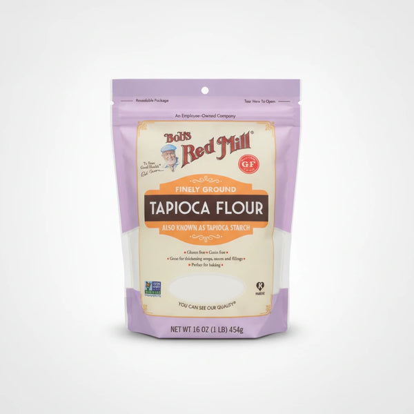 A polished retail product photo of Bob's Red Mill Tapioca Flour - Gluten-Free Baking 16oz, centered on a clean seamless white to very light gray studio background with soft diffused lighting and a realistic contact shadow.