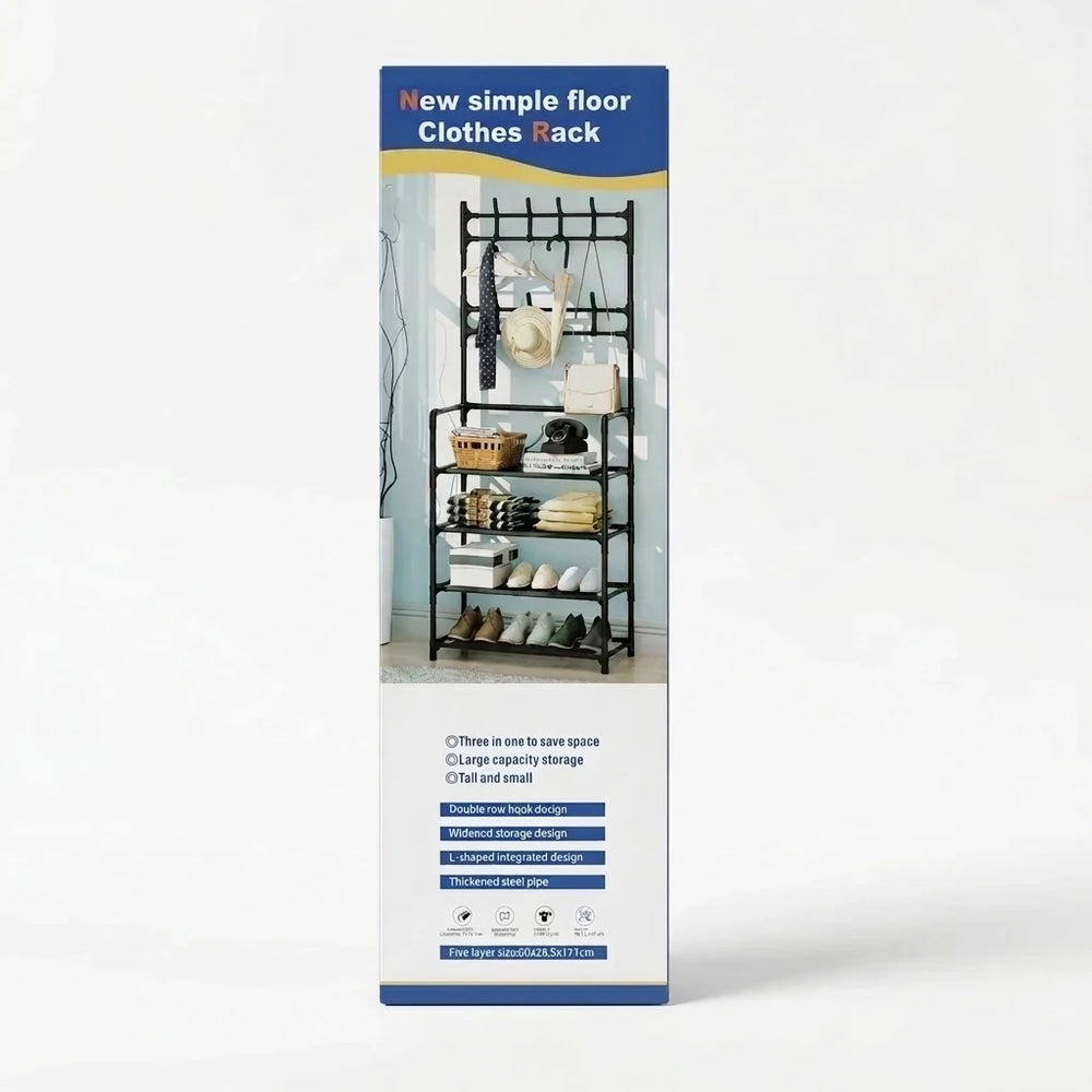 5-Tier Layer Clothes Rack - Black (60 X 26.5 X 171 CM)