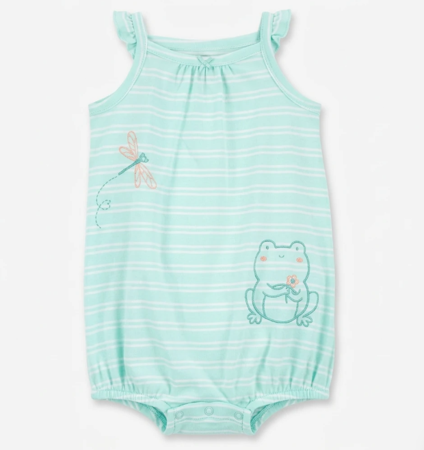 Baby Striped Frog Cotton Romper 9M