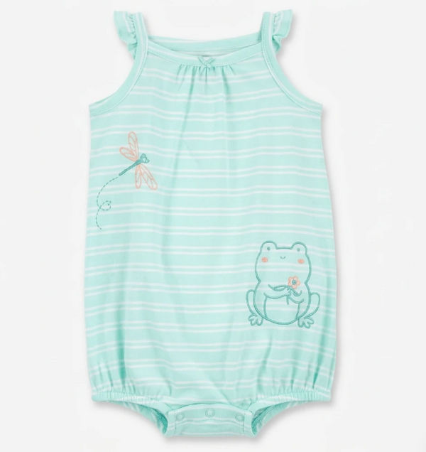 Baby Striped Frog Cotton Romper 3M