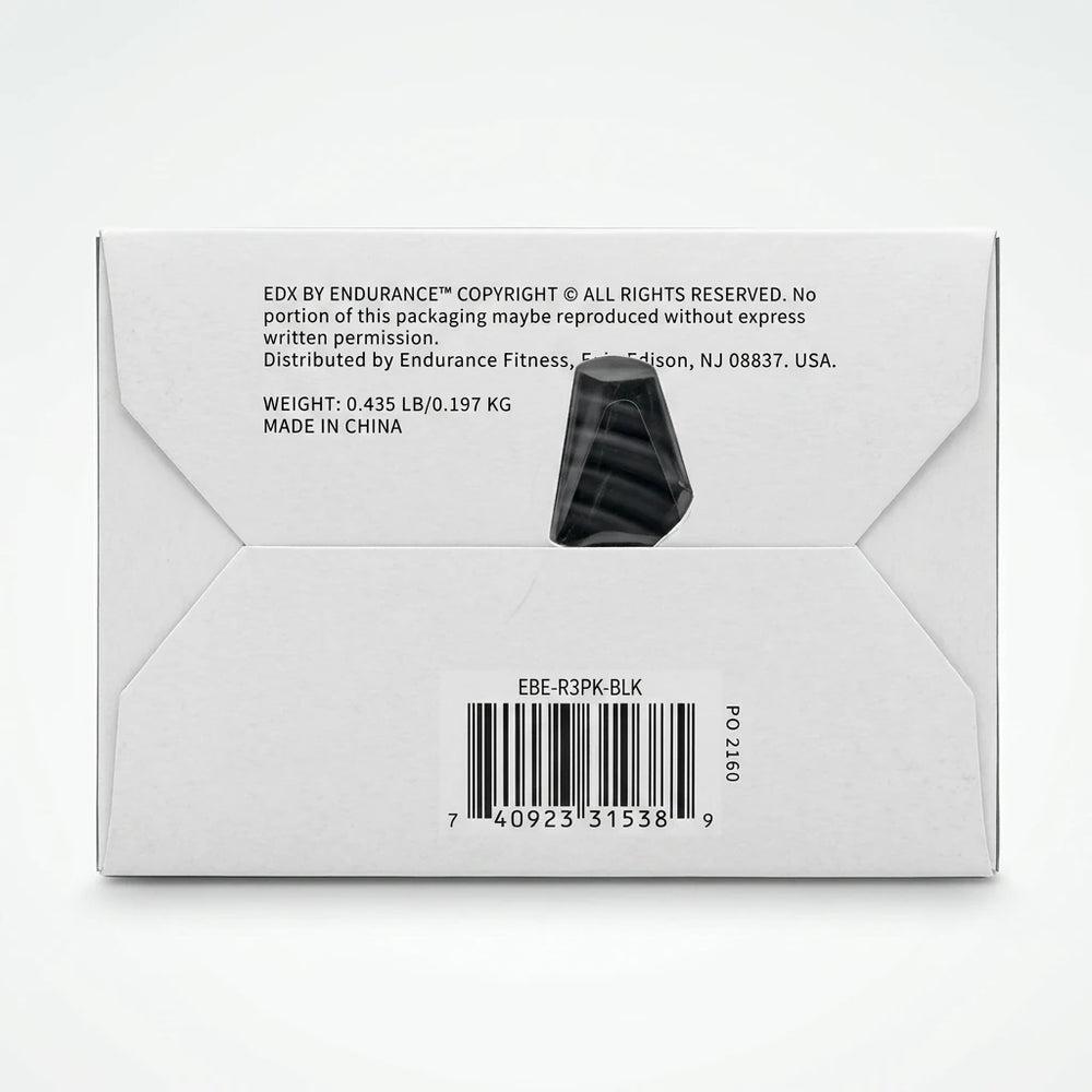 Enhanced Enhanced EDX 3 Piece Resistance Toning Set packaging showing band pieces and model using a resistance band
