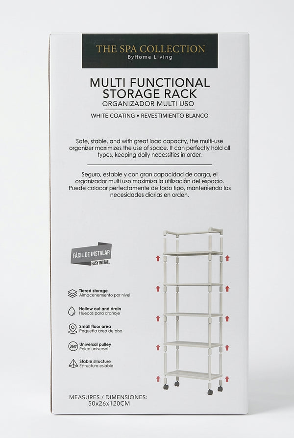 Back of Spa Collection Storage Rack box with product features and illustration