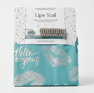 13 Piece Lips Teal Canvas Shower Curtain 70"x72"