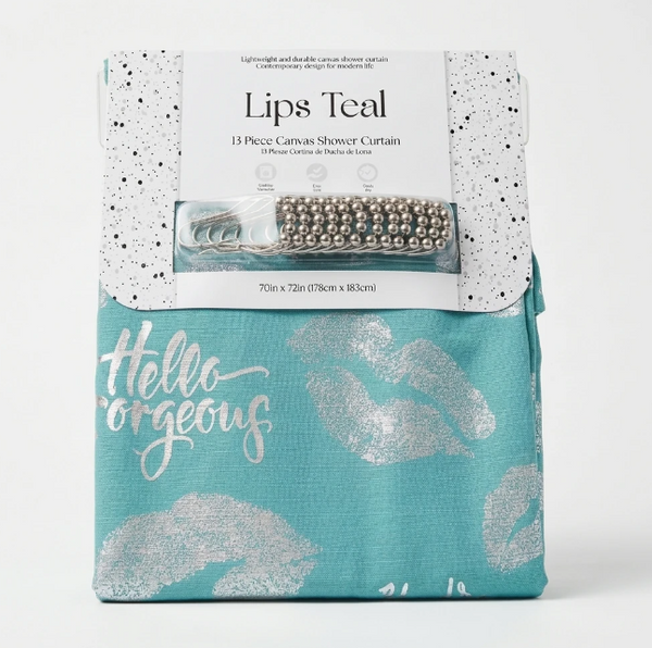 13 Piece Lips Teal Canvas Shower Curtain 70"x72"