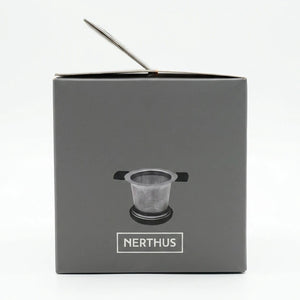 Enhanced Side view of Nerthus Tea Infuser box showing product illustration