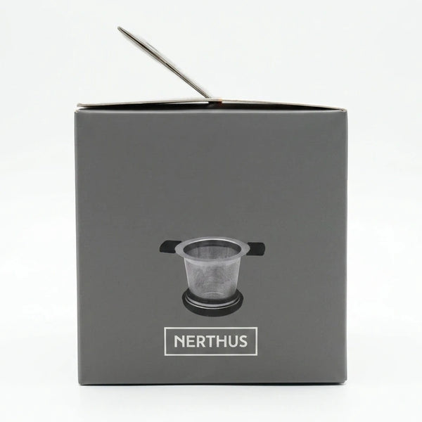 Enhanced Side view of Nerthus Tea Infuser box showing product illustration