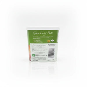 A polished e-commerce product photo of Mae Ploy Green Curry Paste in a 2lb green and white tub, centered on a clean white background with soft studio lighting and shadow.