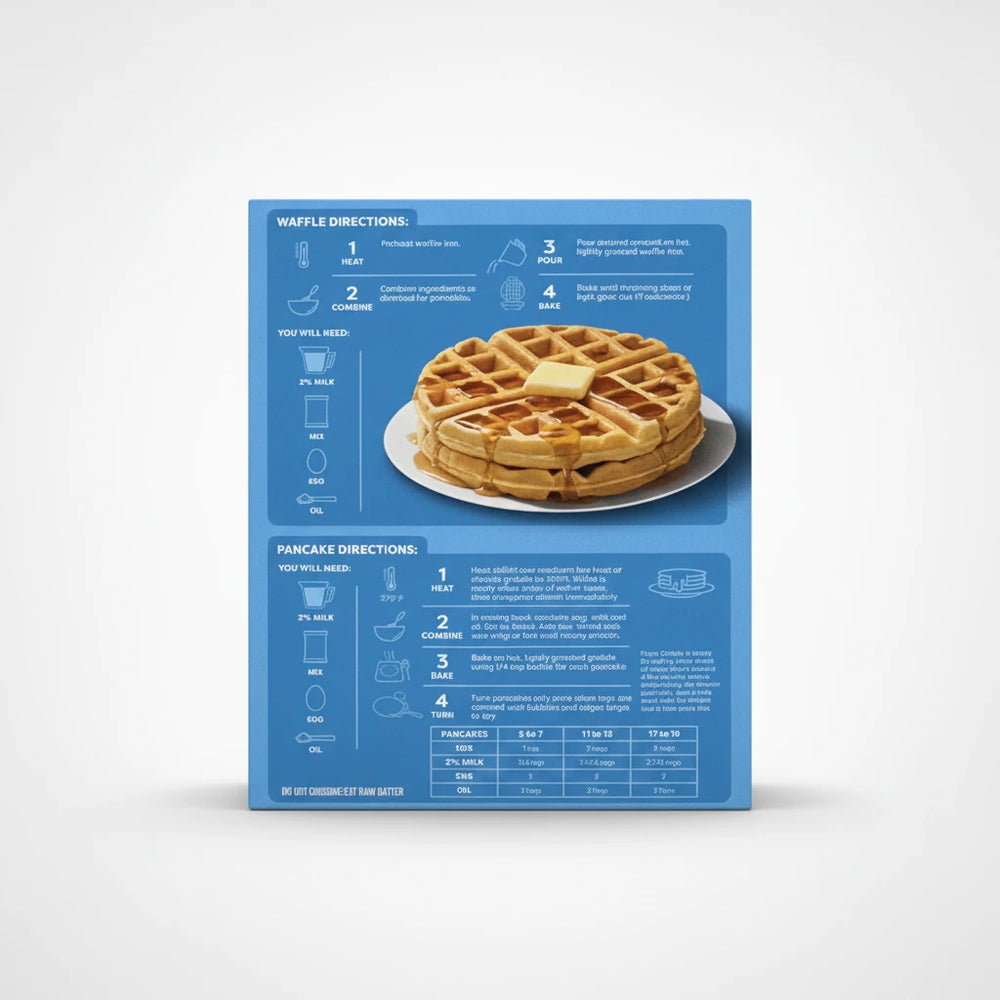 A high-resolution product photo of Food Club Buttermilk Pancake & Waffle Mix in a blue box with a green logo, featuring an image of pancakes with syrup and butter on a clean white background.