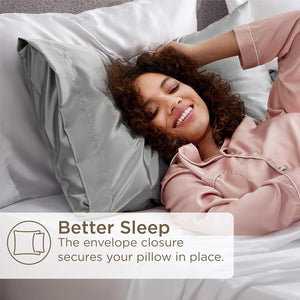 Bedsure Satin Pillowcase for Hair and Skin (Queen - 20"x30")- Set of 2 with Envelope Closure (Silver Grey)
