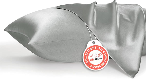 Bedsure Satin Pillowcase for Hair and Skin (Queen - 20"x30")- Set of 2 with Envelope Closure (Silver Grey)