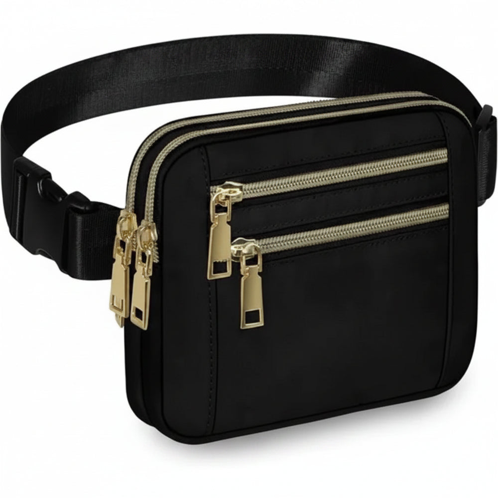 Capolo Fanny Packs for Women Fashion Waist Packs Bag with Adjustable Strap and 4 Zipper Pockets Waterproof Everywhere Crossbody Belt Bag for Workout Running Travelling(Black)