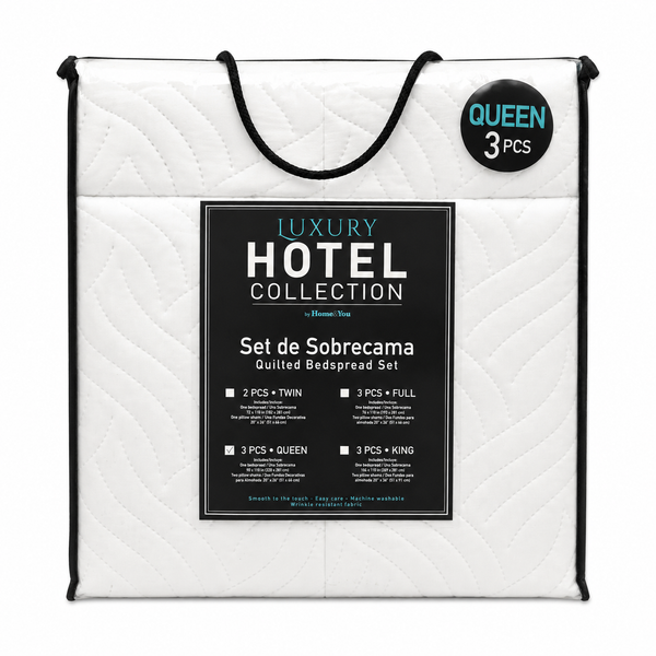 White Quilted Luxury Hotel Collection Bedspread Set- Queen Size