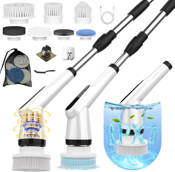 Dreazu Electric Spin Scrubber with 7 Brush Heads and Retractable Handle