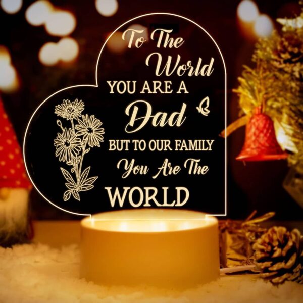 Father’s Day Acrylic Night Light (Heart) - You Are the World - 5.5” x 5.5”