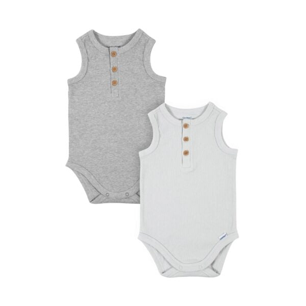 Gerber 2-Pack Baby Boys Blues Sleeveless Onesies® Bodysuits 0-3M Grey