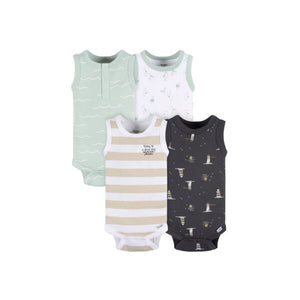 Gerber 4-Pack Baby Boys Coastal Sleeveless Onesies® Bodysuits 3-6M