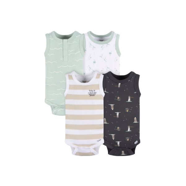 Gerber 4-Pack Baby Boys Coastal Sleeveless Onesies® Bodysuits 3-6M