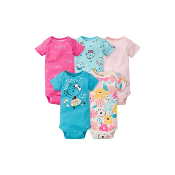 Gerber 5-Pack Baby Girls Bear Short Sleeve Onesies® Bodysuits 6-9M