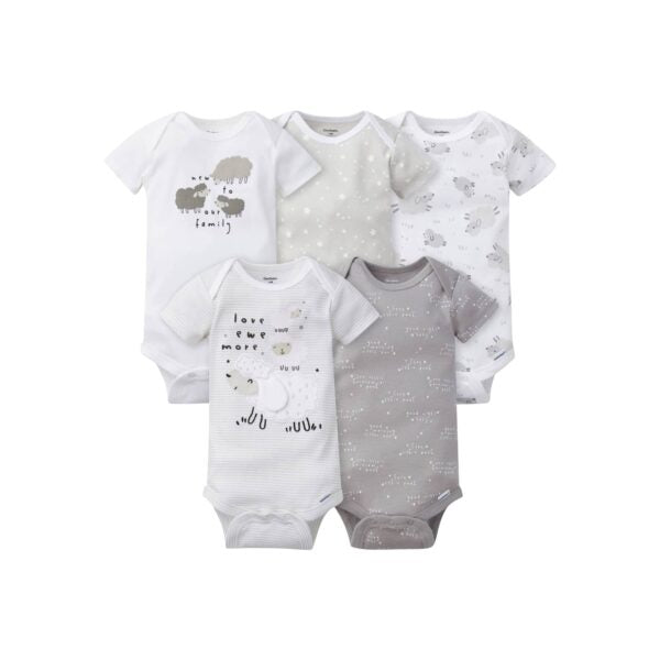 Gerber 5-Pack Baby Neutral LAMB Short Sleeve Onesies® Bodysuits 12M