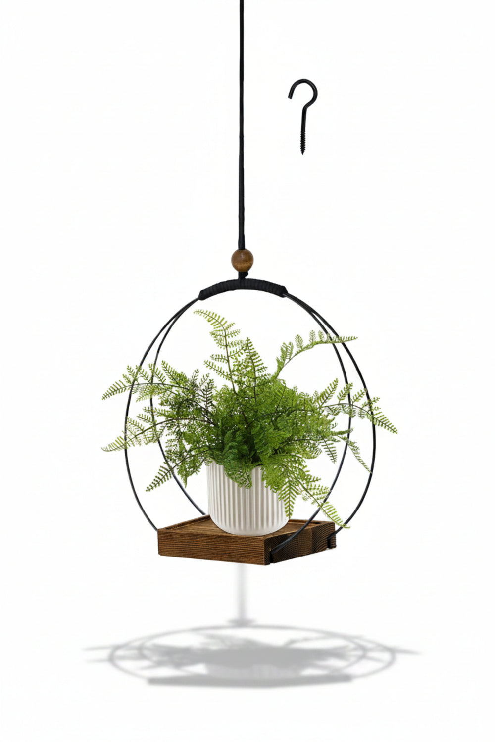 Hismocal Hanging Planter for Indoor Plants, Black Plant Hanger Indoor with Sturdy Wood Base, Modern Boho Macrame Plant Hanger, Hanging Wall Ceiling Window Home Decor (Plants/Pots Not Included)