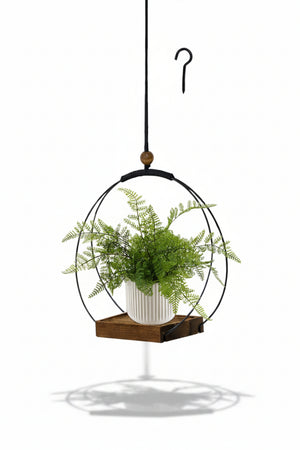Hismocal Hanging Planter for Indoor Plants, Black Plant Hanger Indoor with Sturdy Wood Base, Modern Boho Macrame Plant Hanger, Hanging Wall Ceiling Window Home Decor (Plants/Pots Not Included)