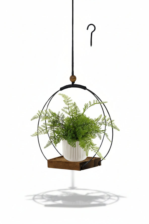 Hismocal Hanging Planter for Indoor Plants, Black Plant Hanger Indoor with Sturdy Wood Base, Modern Boho Macrame Plant Hanger, Hanging Wall Ceiling Window Home Decor (Plants/Pots Not Included)