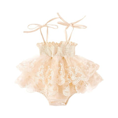 Baby Girl Tulle Romper Dress - Beige (0-3 Months)