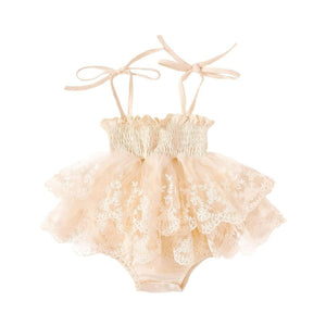 Baby Girl Tulle Romper Dress - Beige (0-3 Months)