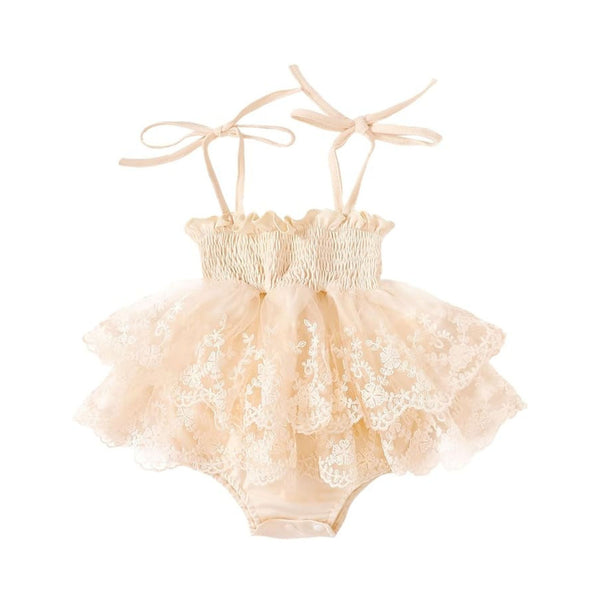 Baby Girl Tulle Romper Dress - Beige (0-3 Months)