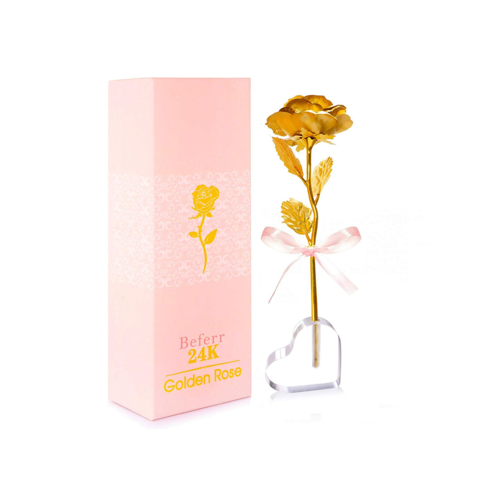 Galaxy Rose Enchanted Flower Gift with Heart Base - Gold