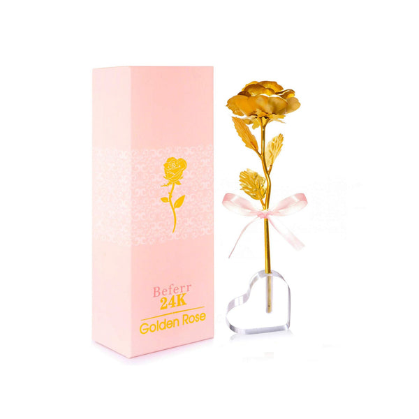 Galaxy Rose Enchanted Flower Gift with Heart Base - Gold