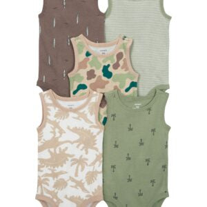 Baby 5-Pack Dinosaur Sleeveless Bodysuits 3M