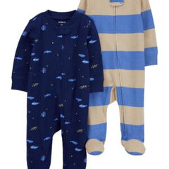 Baby 2-Pack Striped Zip-Up Cotton Sleep & Play Pajamas NB