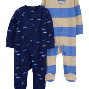 Baby 2-Pack Striped Zip-Up Cotton Sleep & Play Pajamas NB