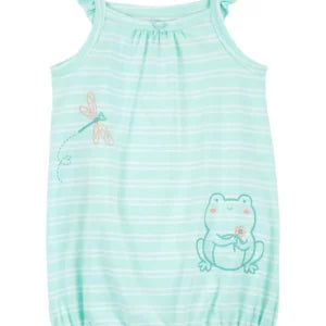 Baby Striped Frog Cotton Romper 9M