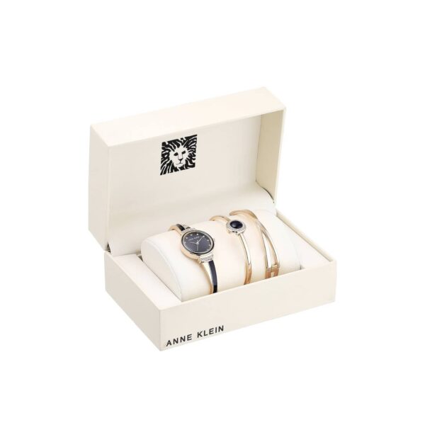 Anne Klein Rose Gold-Tone and Navy-Blue Watch Bangle Set