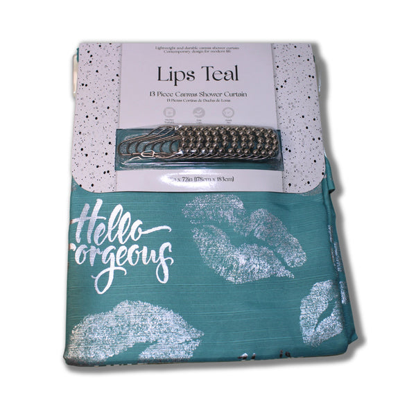 13 Piece Lips Teal Canvas Shower Curtain 70"x72"