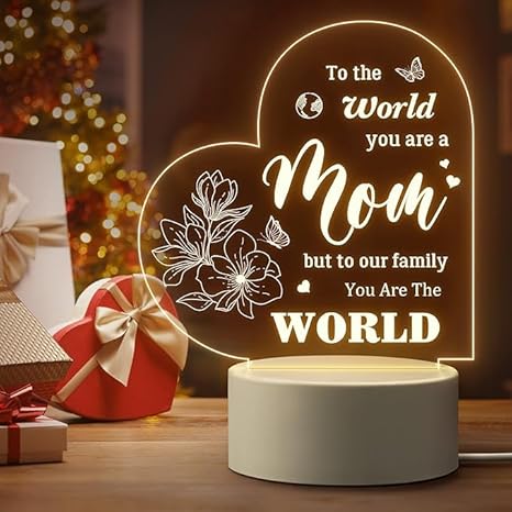 Mothers Day Night Light Heart Shaped, White Bottom
