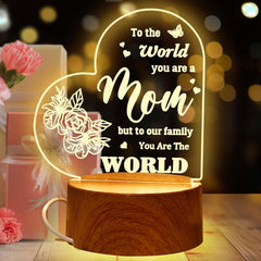 Mothers Day Night Light Heart Shaped, Wooden Bottom