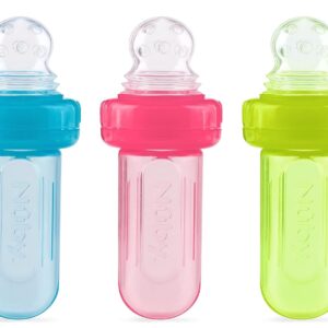 Nuby EZ Squee-Z Silicone Self Feeding Baby Food Dispenser, 1 Count (Pack of 1) - Aqua/Pink/Green, Colors May Vary