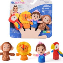 Ms. Rachel Finger Puppets Zoo Friends 4-Pack, Lion, Monkey & Parrot, Educational Toys & Animal Puppets, Toddler Toys for Girls & Boys Ages 6 Months-2+