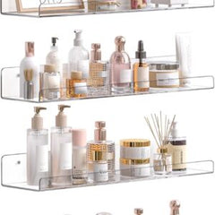Upsimples 4 Pack Acrylic Shelves for Wall Storage, 15" Floating Bookshelves for Kids, Display Shelf Organizer for Bathroom, Bedroom, Living Room, Kitchen, Room Decor, Clear