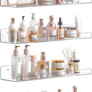 Upsimples 4 Pack Acrylic Shelves for Wall Storage, 15" Floating Bookshelves for Kids, Display Shelf Organizer for Bathroom, Bedroom, Living Room, Kitchen, Room Decor, Clear