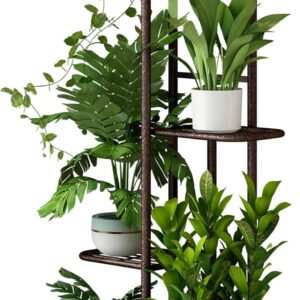 LINZINAR Plant Stand Metal 4 Tier 5 Potted Multiple Flower Pot Holder Shelf Indoor Outdoor Planter Display Shelving Unit for Patio Garden Corner Balcony Living Room (4 Tier 5 Potted, Bronze)