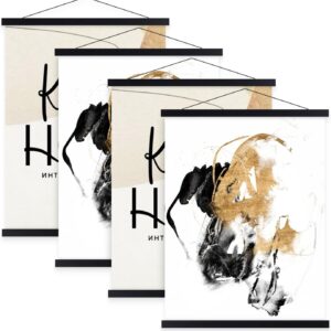 Benjia 4 Pack 8x10 8x12 8x18 Poster Frame, Magnetic Light Wood Frame Hanger for Photo Picutre Canvas Artwork Art Print Wall Hanging (4 Packs, 8", Black)